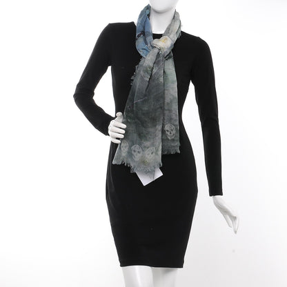 Alexander McQueen Wool Cashmere Skull Waterlily Scarf Green 2 of 6