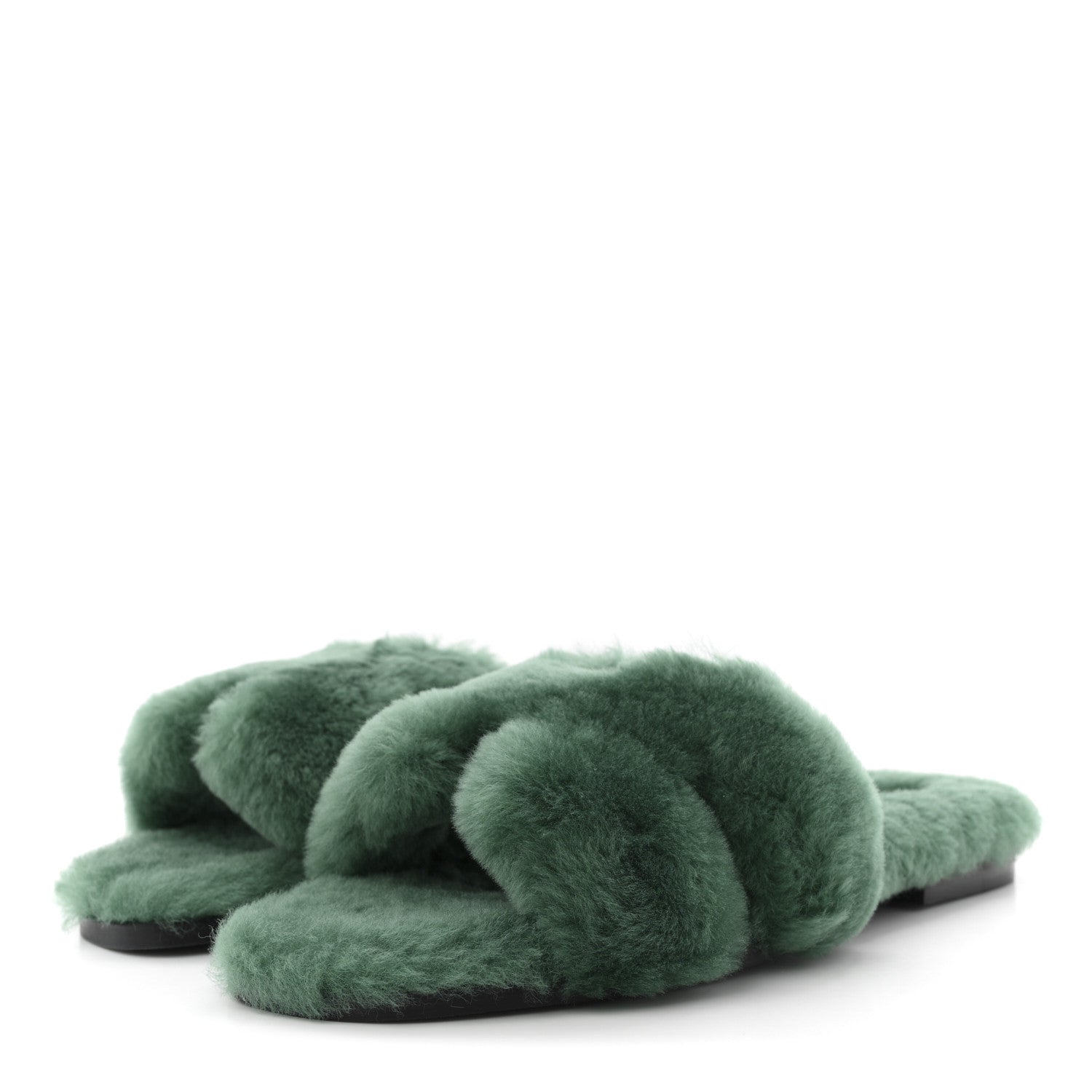 Hermes Woolskin Oran Sandals 37.5 Vert Anglais 4 of 9