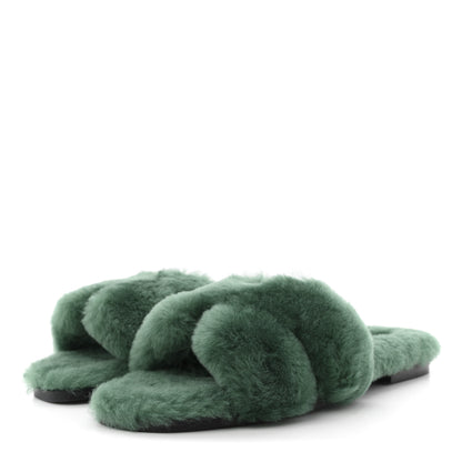 Hermes Woolskin Oran Sandals 37.5 Vert Anglais 4 of 9