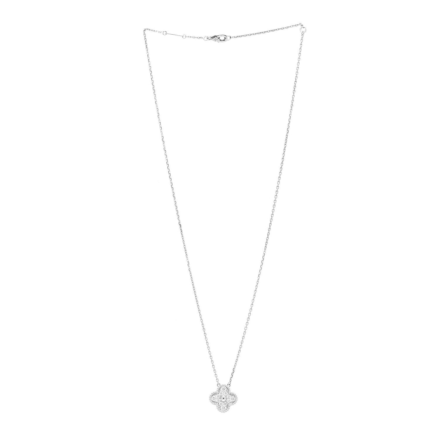 18K White Gold Diamond Vintage Alhambra Pendant Necklace