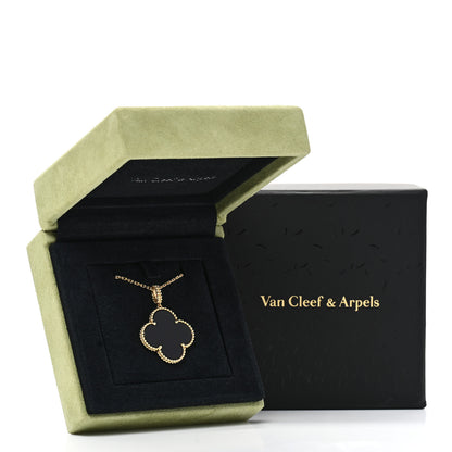 Van Cleef & Arpels 18K Yellow Gold Black Onyx Magic Alhambra Pendant Necklace 6 of 6