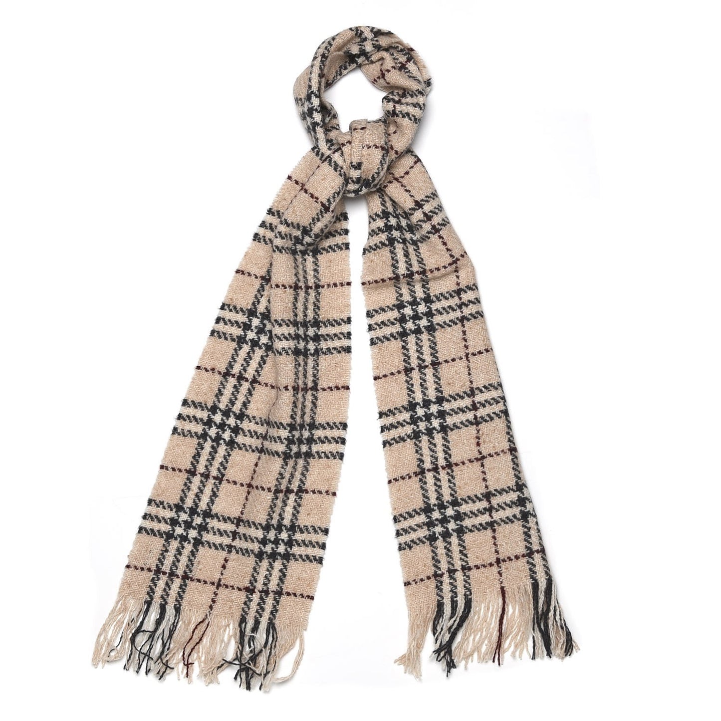 Merino Wool Check Scarf Camel