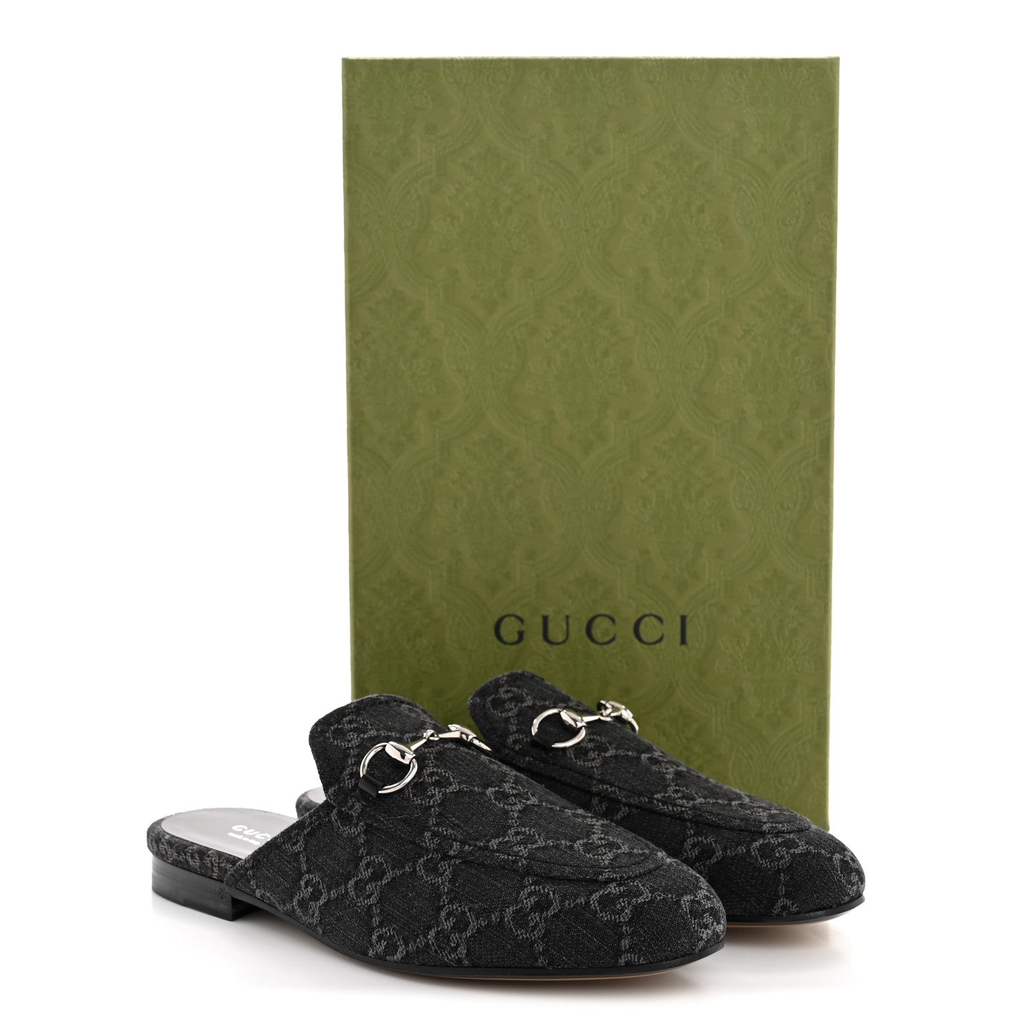 GUCCI ハイヒール デニム GG柄 36C スクウェアトュ モノグラム Gucci New Denim GG Malaga Kid Womens Princetown Slippers 36 Grey