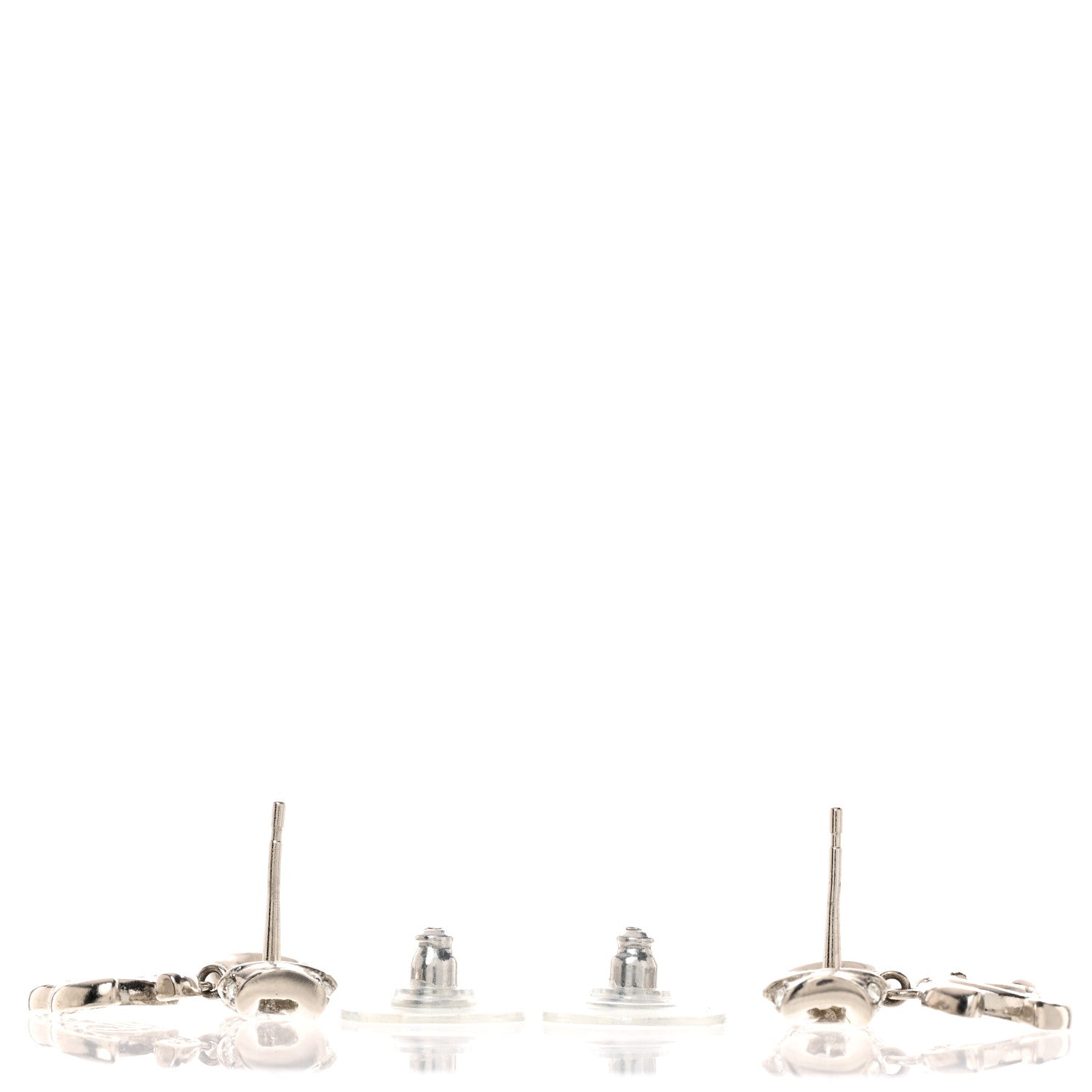 Chanel Crystal CC Bow Dangle Earrings Silver 4 of 4