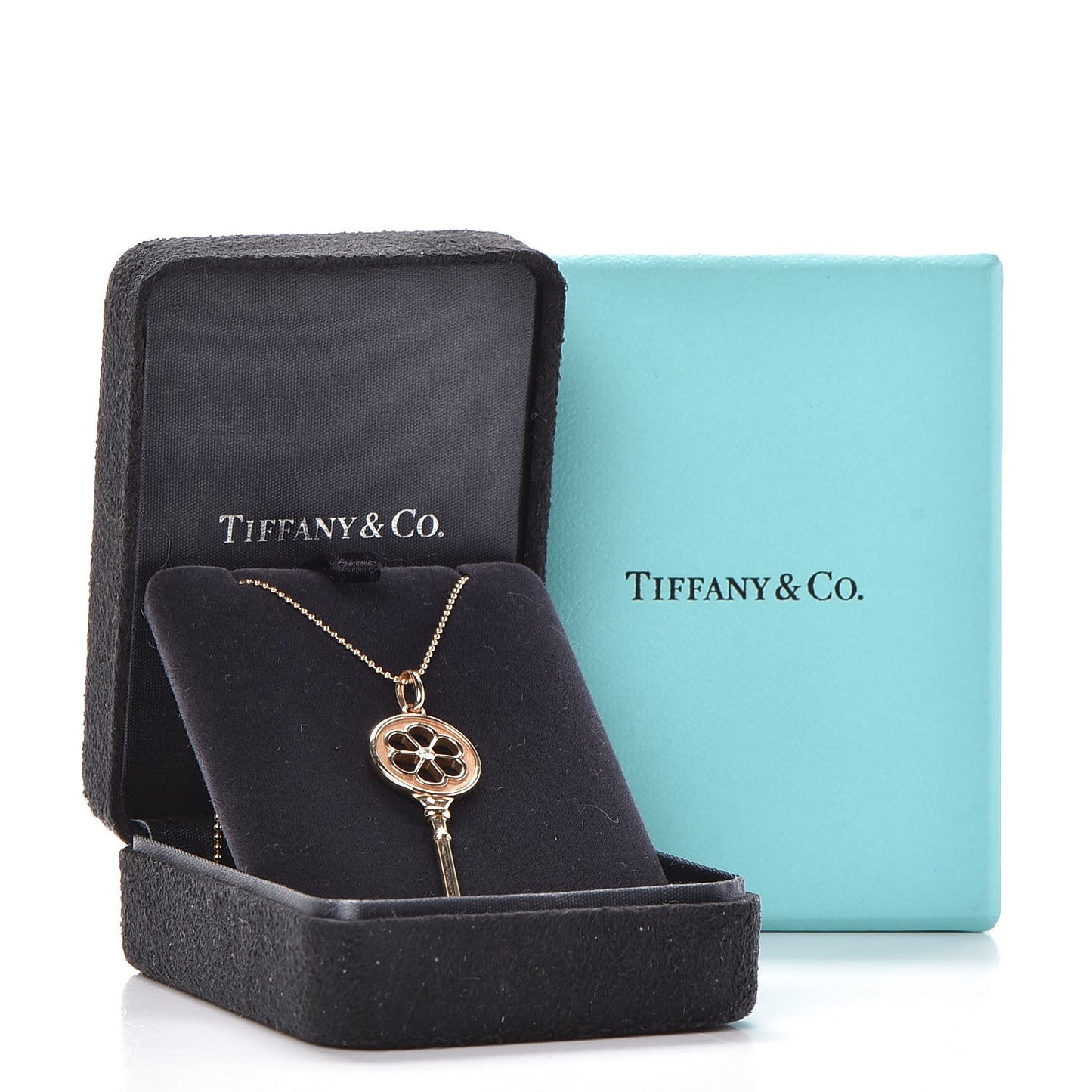 18K Yellow Gold Diamond Blossom Key Pendant Necklace