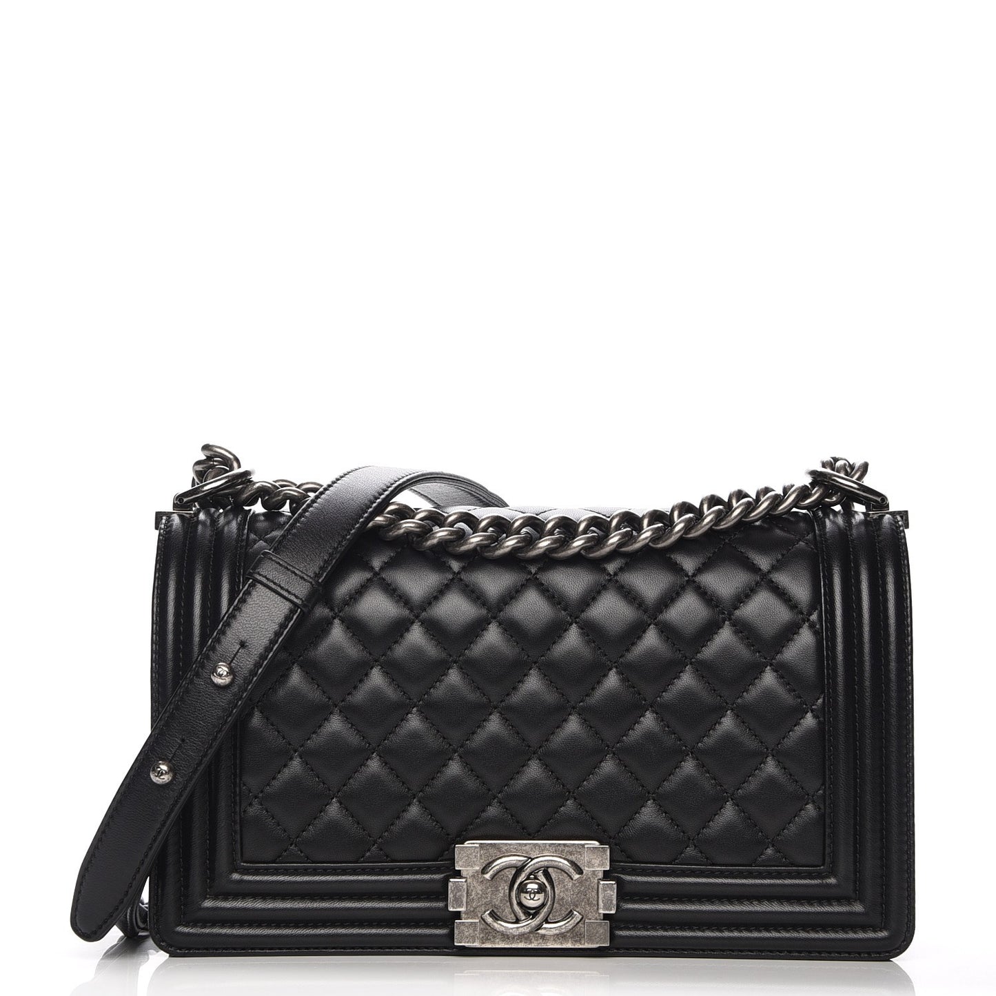 Lambskin Quilted Medium Boy Flap Black