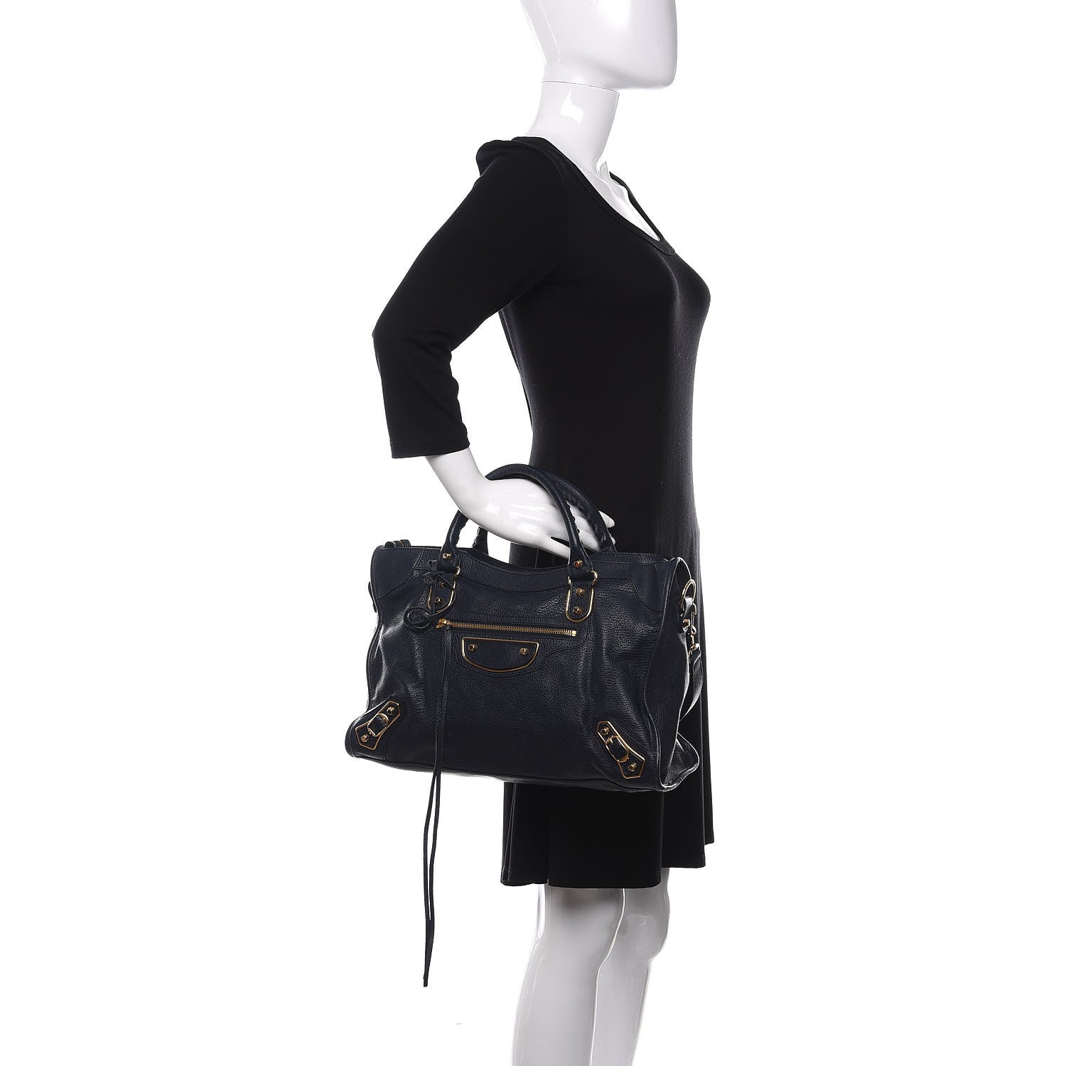 Balenciaga Chevre Gold Metallic Edge Hardware City Bleu Nuit Dark Sea 3 of 12