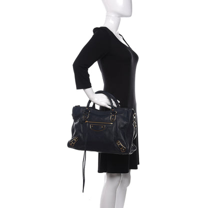 Balenciaga Chevre Gold Metallic Edge Hardware City Bleu Nuit Dark Sea 3 of 12