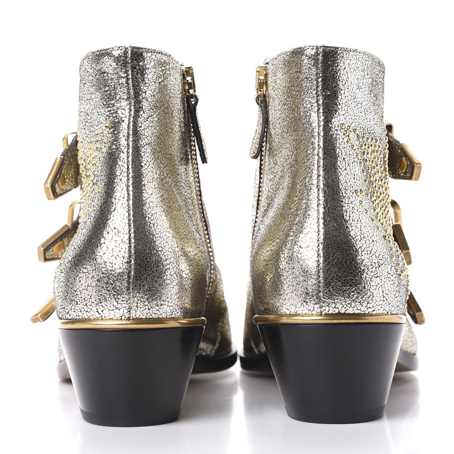 Chloe Metallic Nappa Sheepskin Studded Susanna Ankle Boots 38.5 Gold 7 of 11