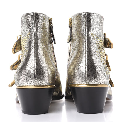 Chloe Metallic Nappa Sheepskin Studded Susanna Ankle Boots 38.5 Gold 7 of 11