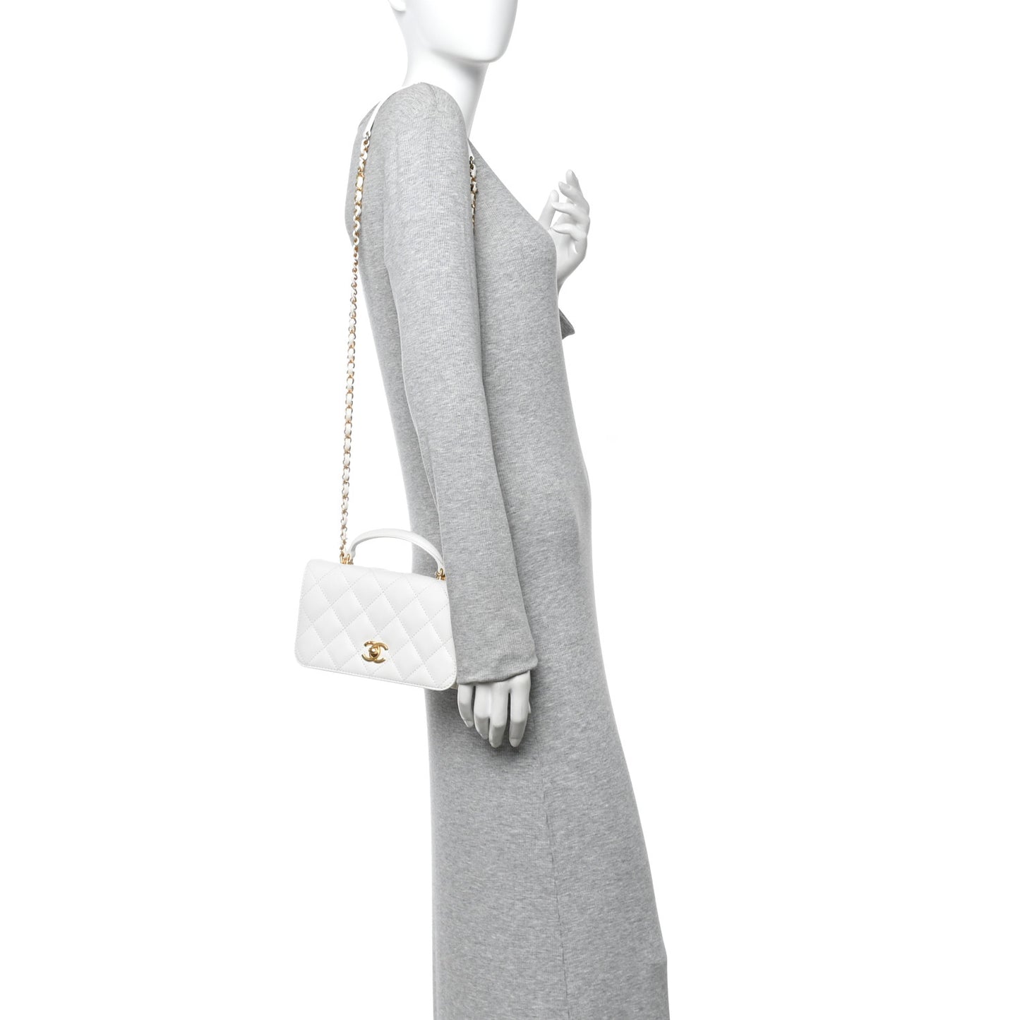Caviar Quilted Mini Top Handle Flap White