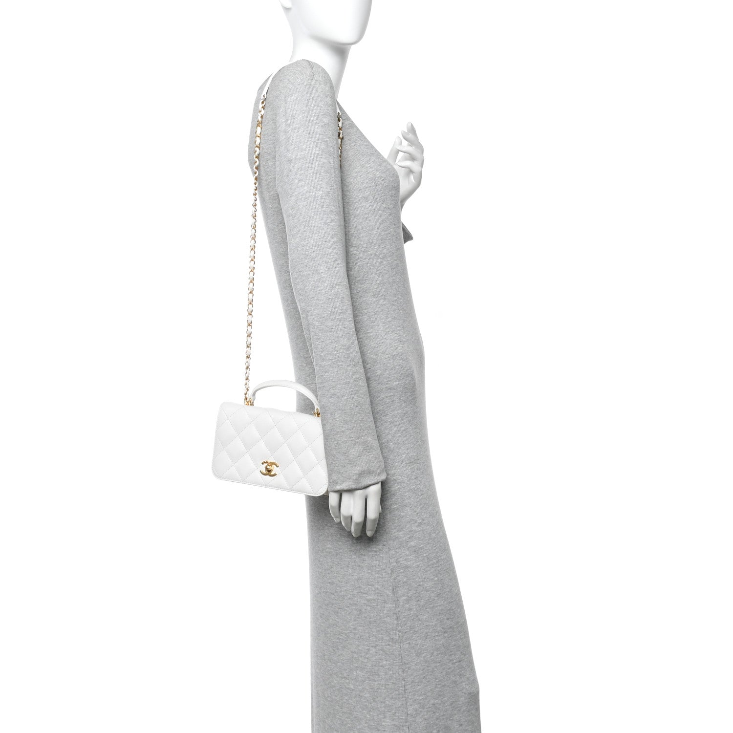 Chanel Caviar Quilted Mini Top Handle Flap White 2 of 13