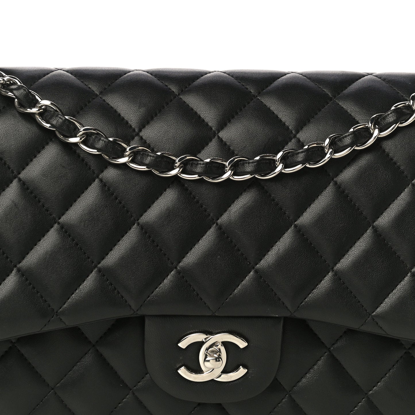 Lambskin Quilted Jumbo Double Flap Black