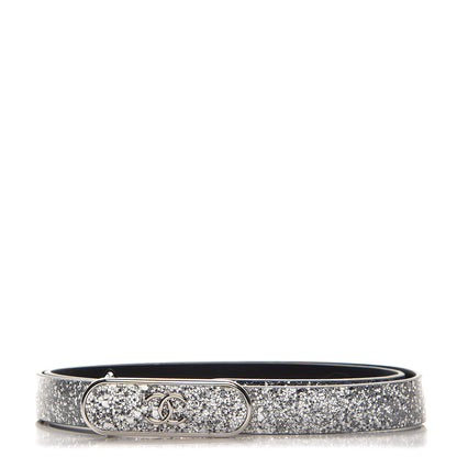Chanel Glitter Calfskin CC Logo Skinny Belt 80 32 Silver 1 of 5