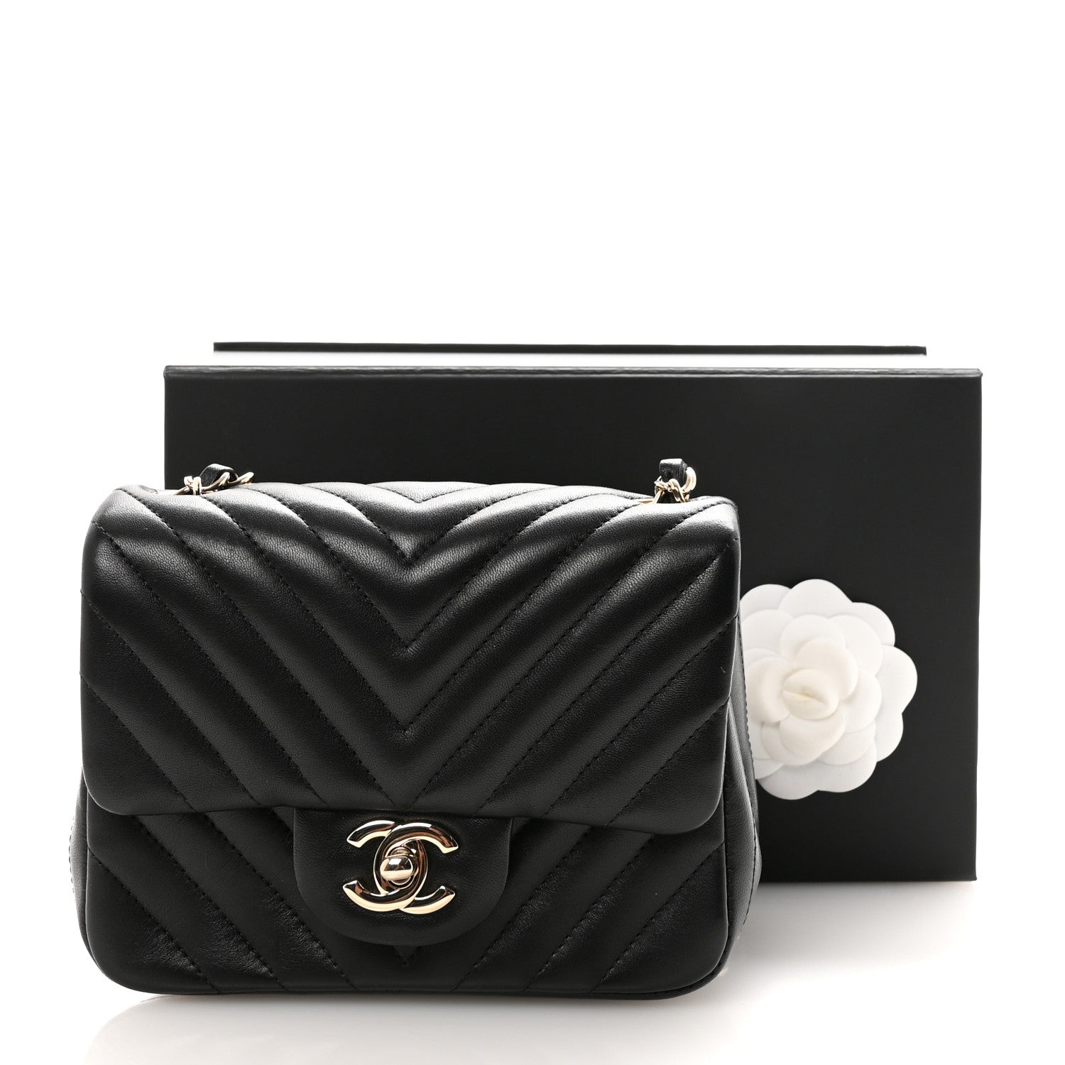 Chanel Lambskin Chevron Quilted Mini Square Flap Black 11 of 11