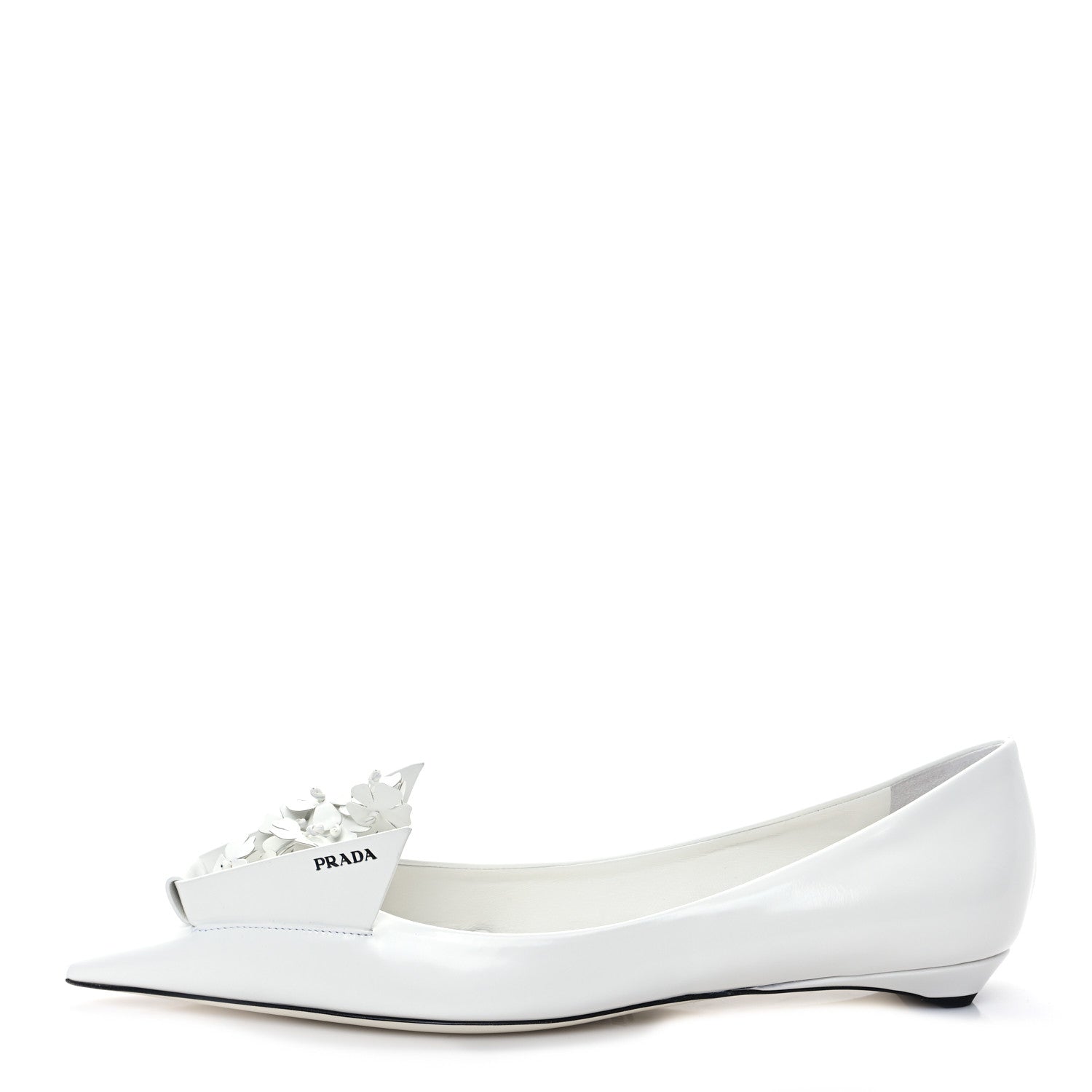Prada Brushed Calfskin Floral Applique Ballerina Flats 37 White 1 of 9