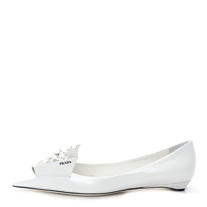 Prada Brushed Calfskin Floral Applique Ballerina Flats 37 White 1 of 9