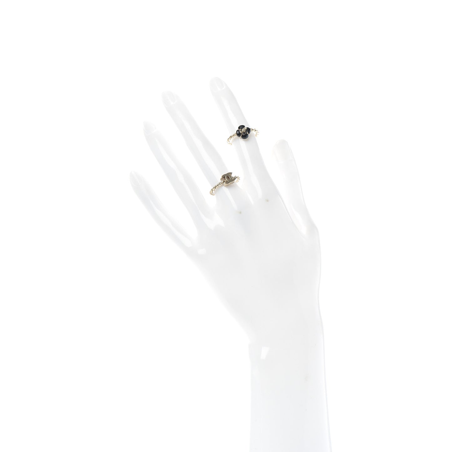 Enamel Camellia CC Ring Set of 2 5.25 5.5 Gold Black