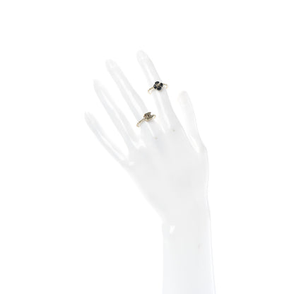 Chanel Enamel Camellia CC Ring Set of 2 5.25 5.5 Gold Black 2 of 5