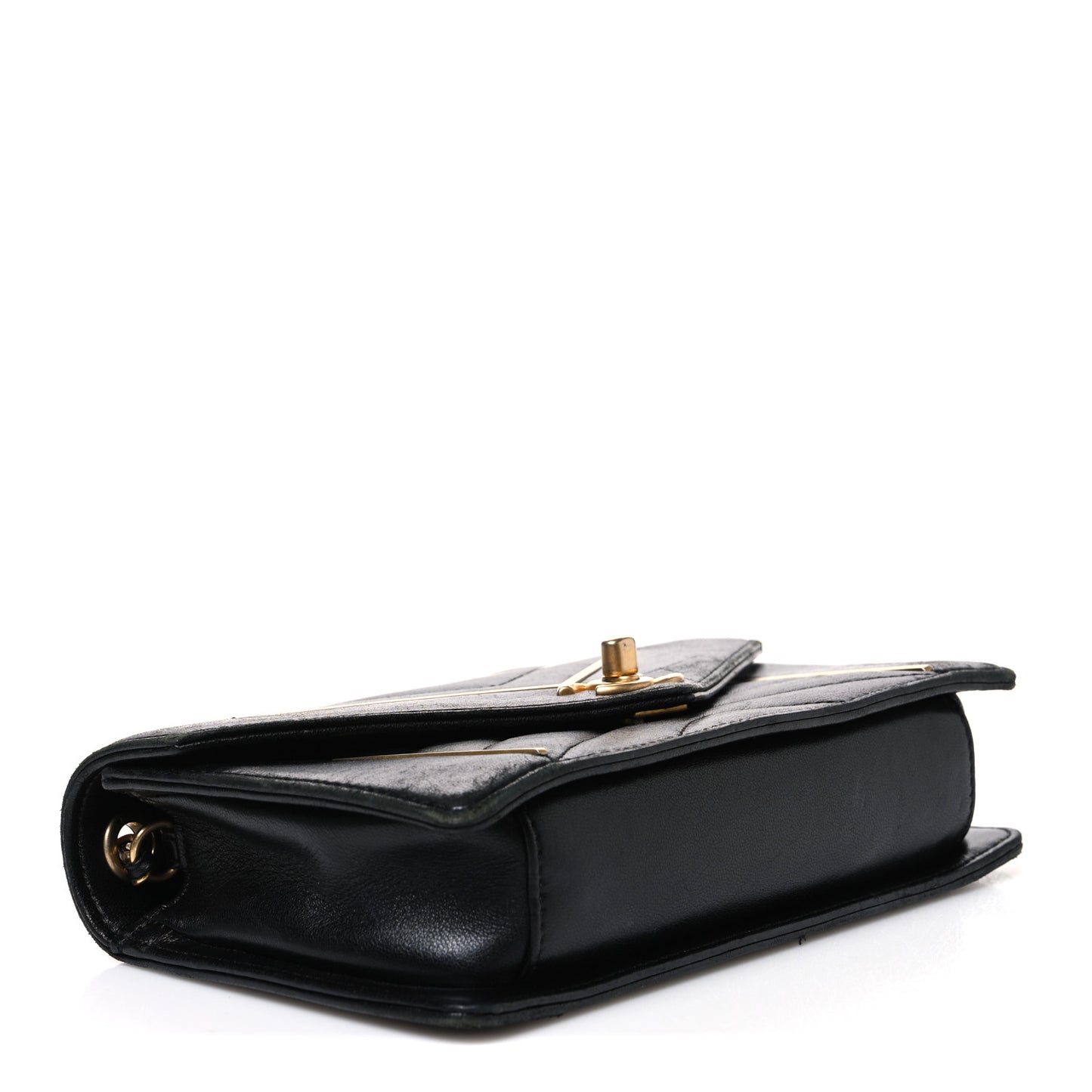 Lambskin Reversed Chevron Quilted Flap Black