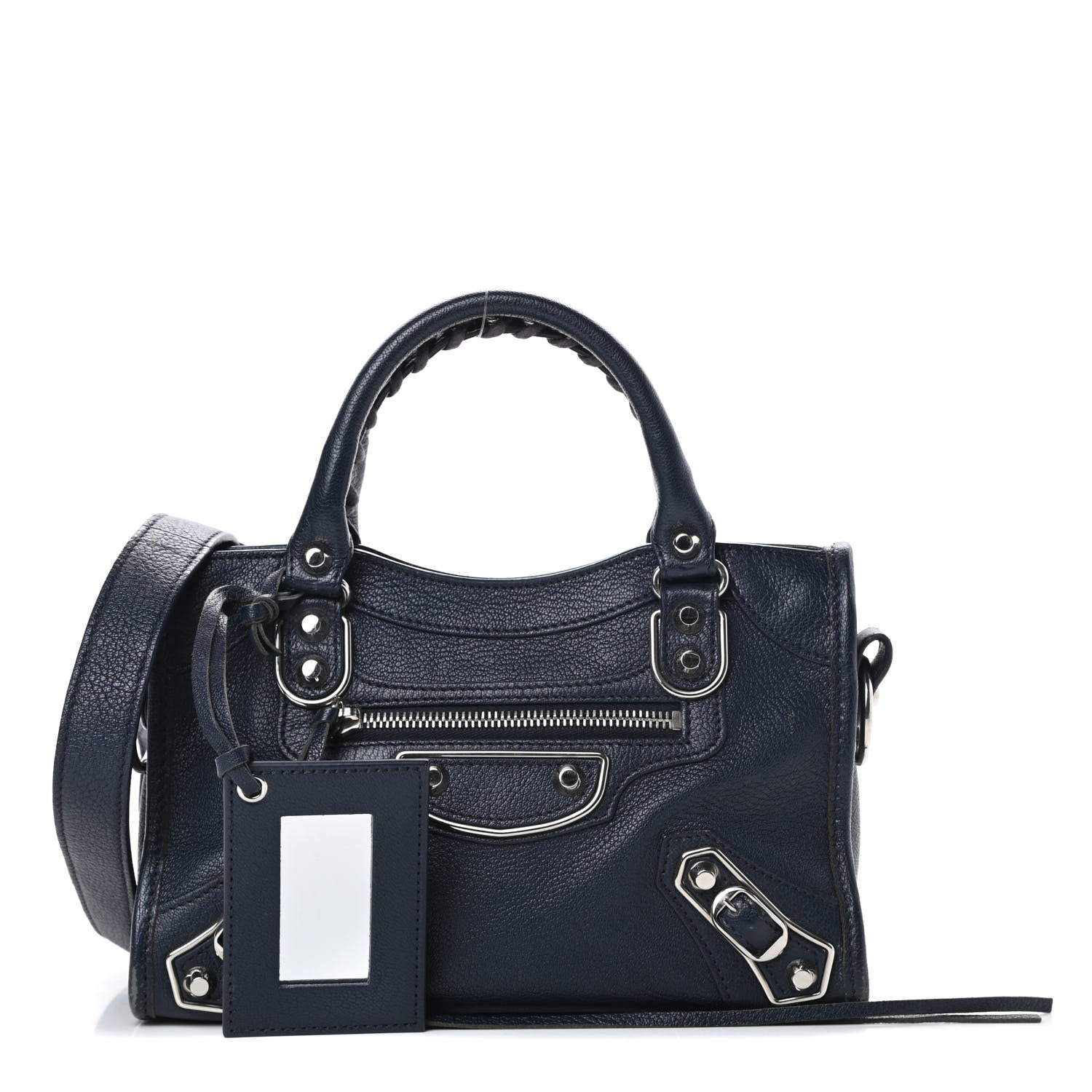 Balenciaga Chevre Silver Metallic Edge Hardware Mini City Bleu Nuit Dark Sea 1 of 13