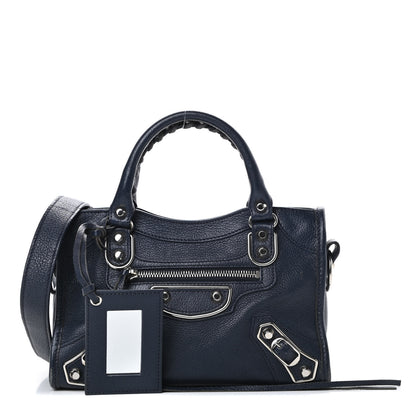 Balenciaga Chevre Silver Metallic Edge Hardware Mini City Bleu Nuit Dark Sea 1 of 13