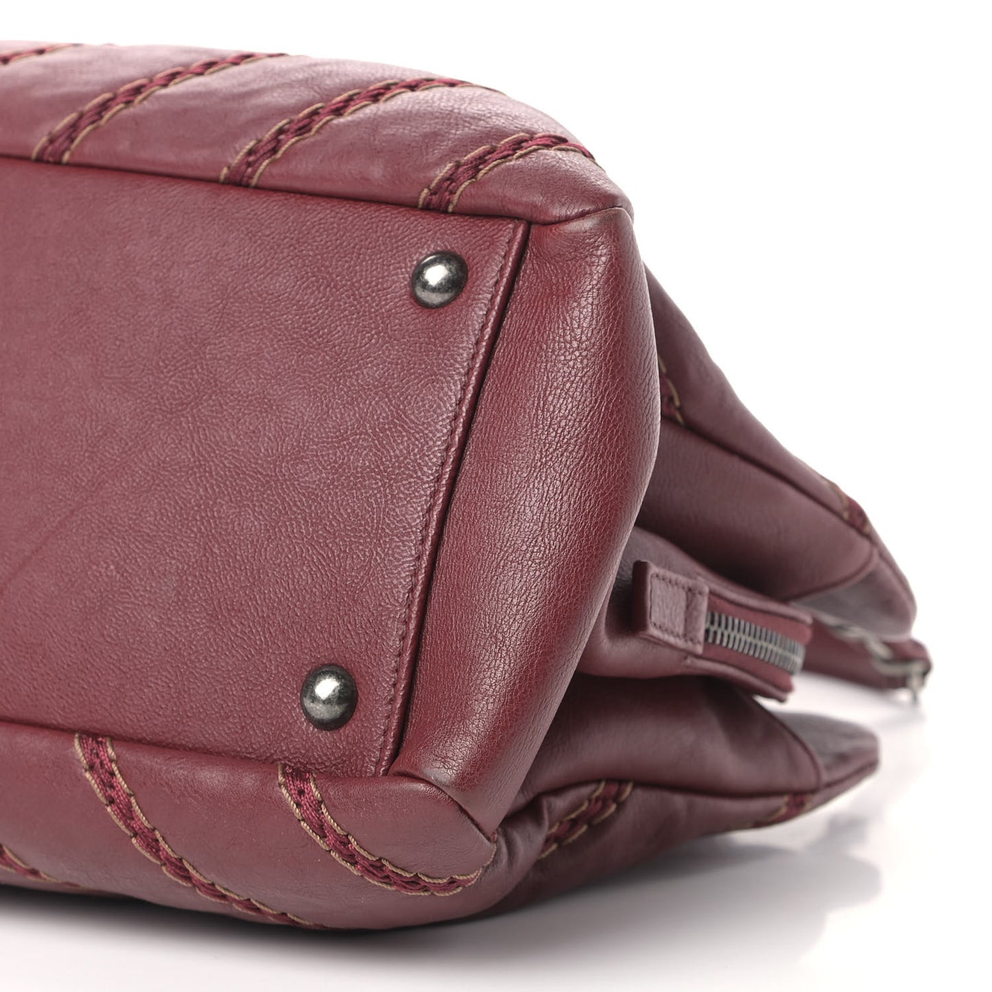 Calfskin Chevron Stitched Shopping Bag Dark Red