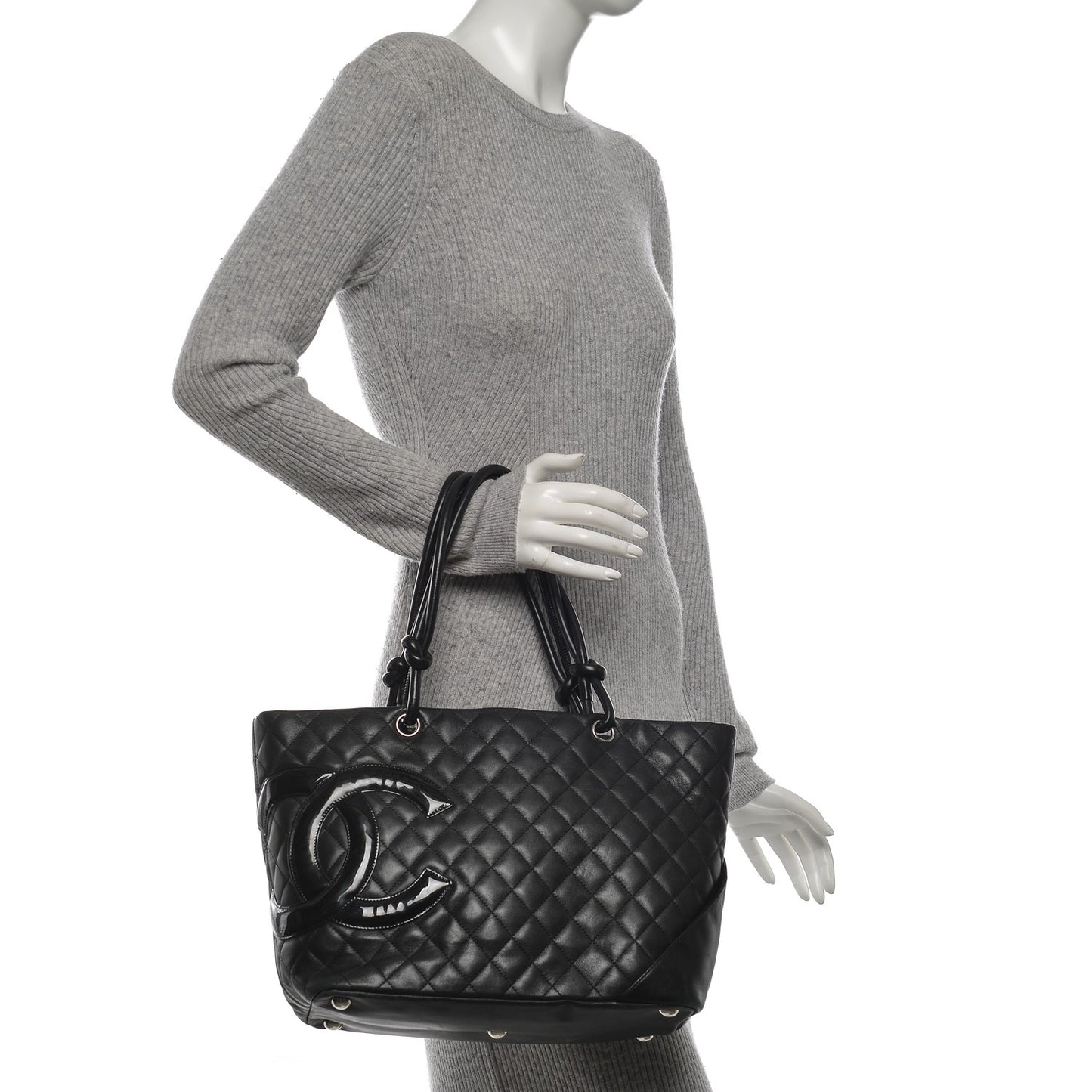 Calfskin Quilted Large Cambon Tote Black