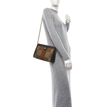 Gucci Monogram Jumbo GG Textured Dollar Calfskin Web Small Ophidia Chain Shoulder Bag Camel Ebony New Acero 2 of 8