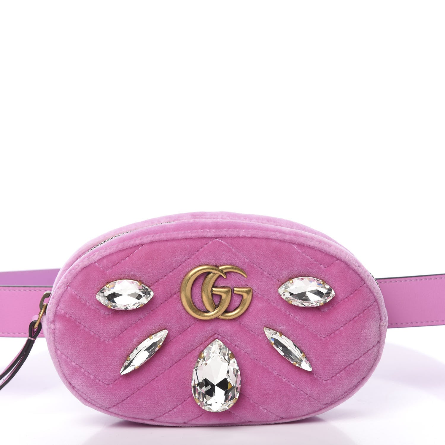Gucci Velvet Matelasse Marquise Crystals GG Marmont Belt Bag Malva 10 of 10