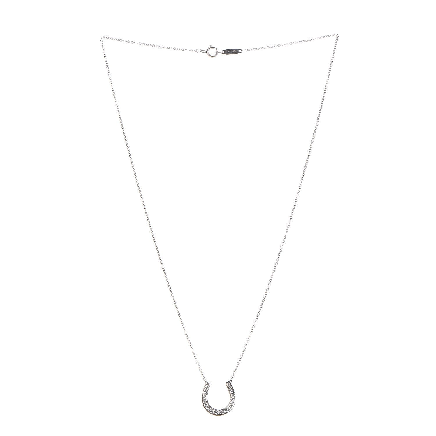 Tiffany Platinum Diamond Horseshoe Pendant Necklace 3 of 8