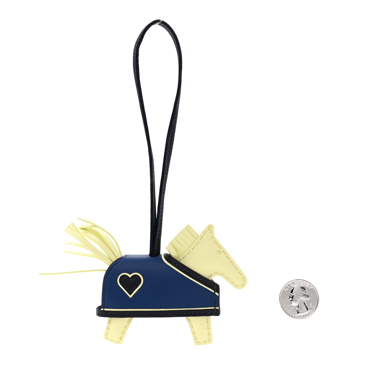 Hermes Milo Lambskin Grigri Rodeo Robeo Coeur Bag Charm PM Jaune Milton Bleu Nuit Bleu Tie 2 of 5