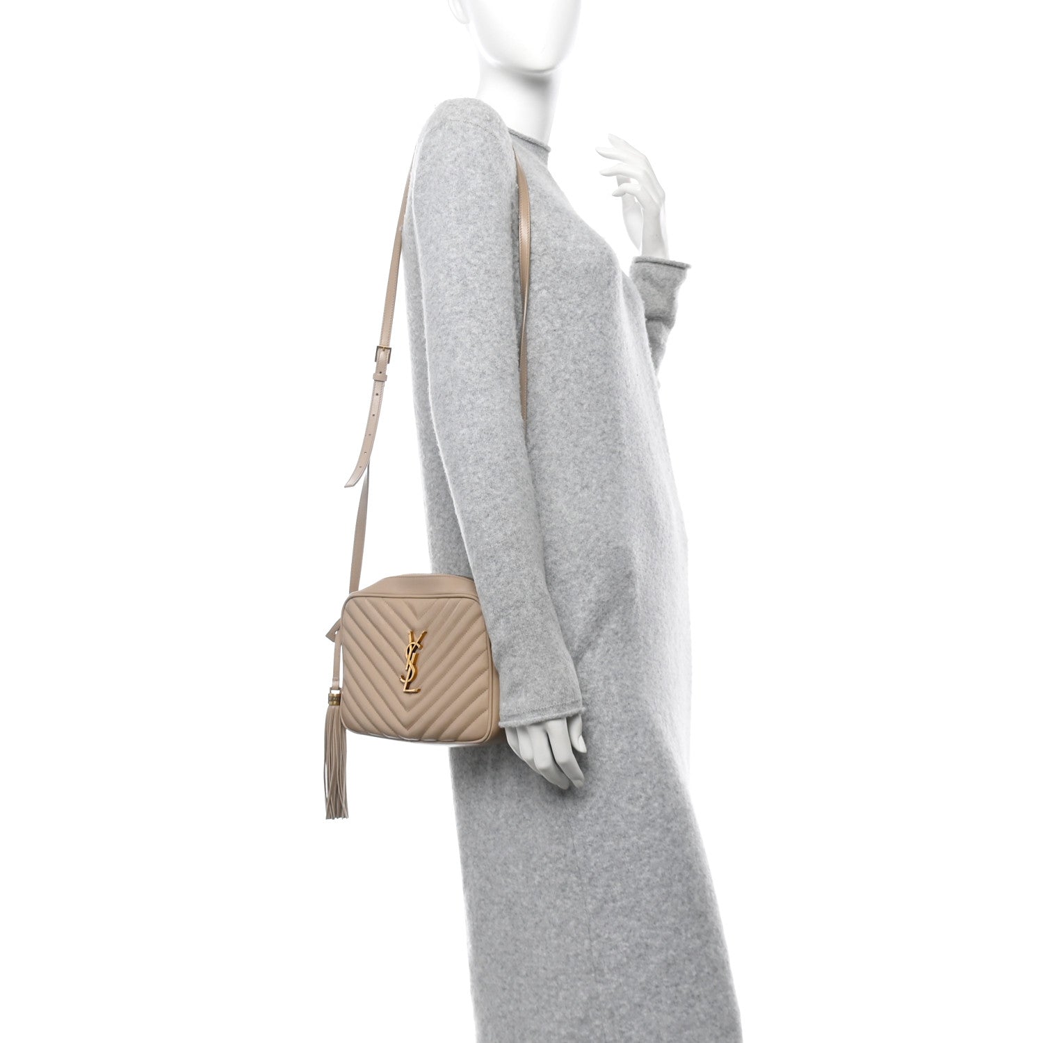 Saint Laurent Calfskin Matelasse Monogram Lou Camera Bag Dark Beige 2 of 13