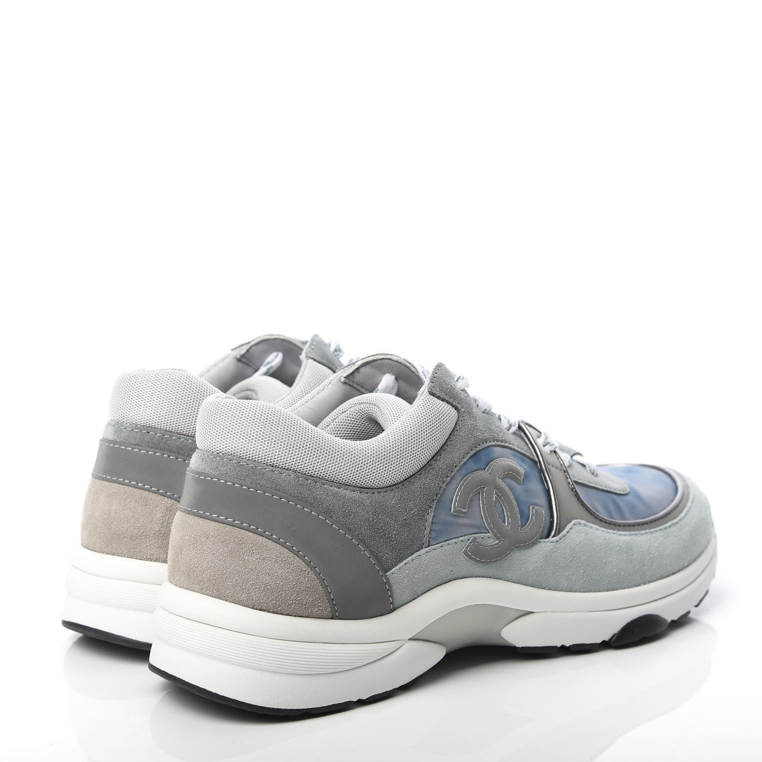 Chanel Nylon Lambskin Suede Calfskin CC Sneakers 40.5 Blue Grey White 4 of 8