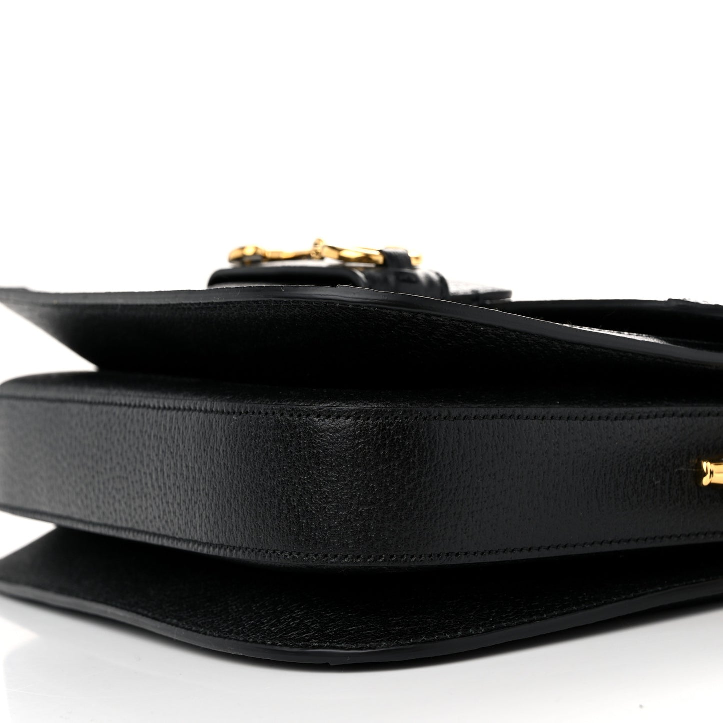 Jacquard Black Denim GG Monogram Textured Dollar Calfskin Horsebit 1955 Shoulder Bag Black Ivory