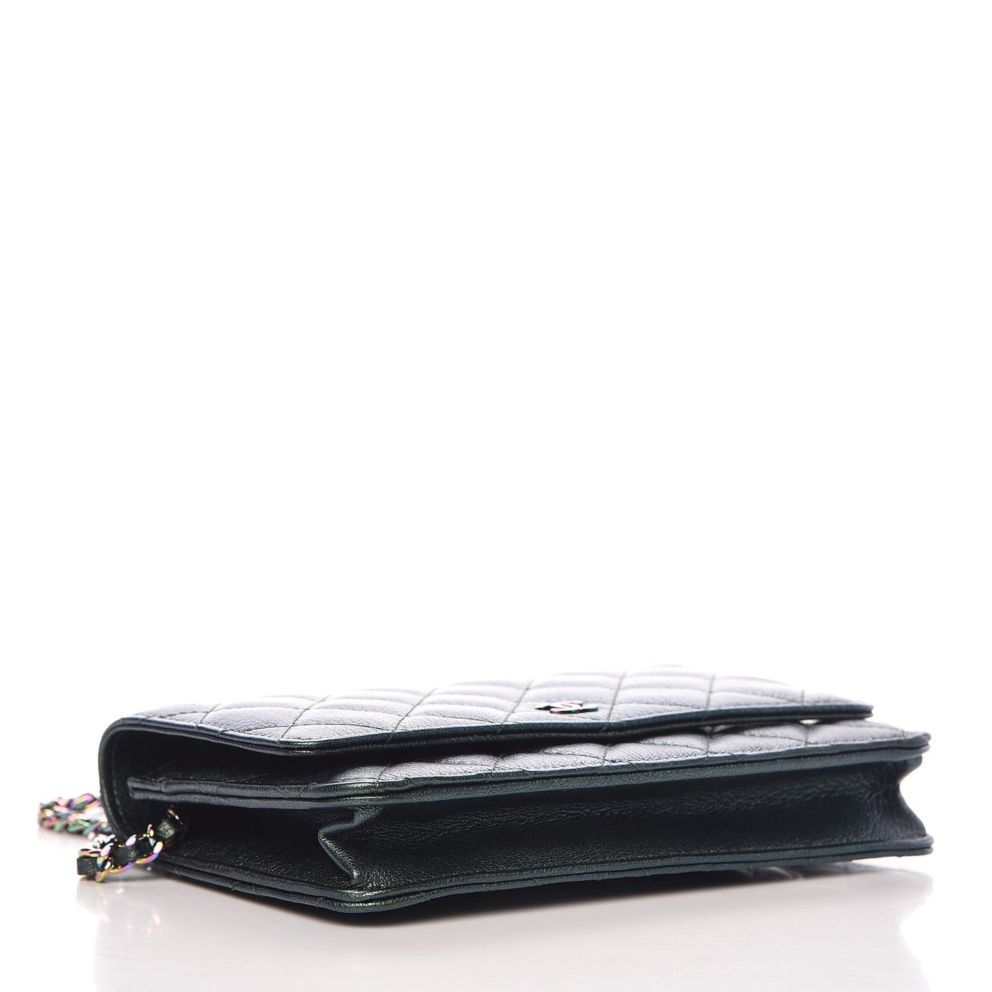 Iridescent Goatskin Quilted Wallet On Chain WOC Green