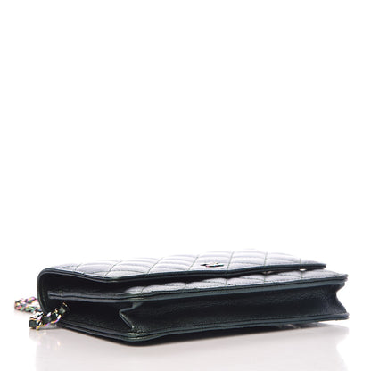 Chanel Iridescent Goatskin Quilted Wallet On Chain WOC Green 4 of 10