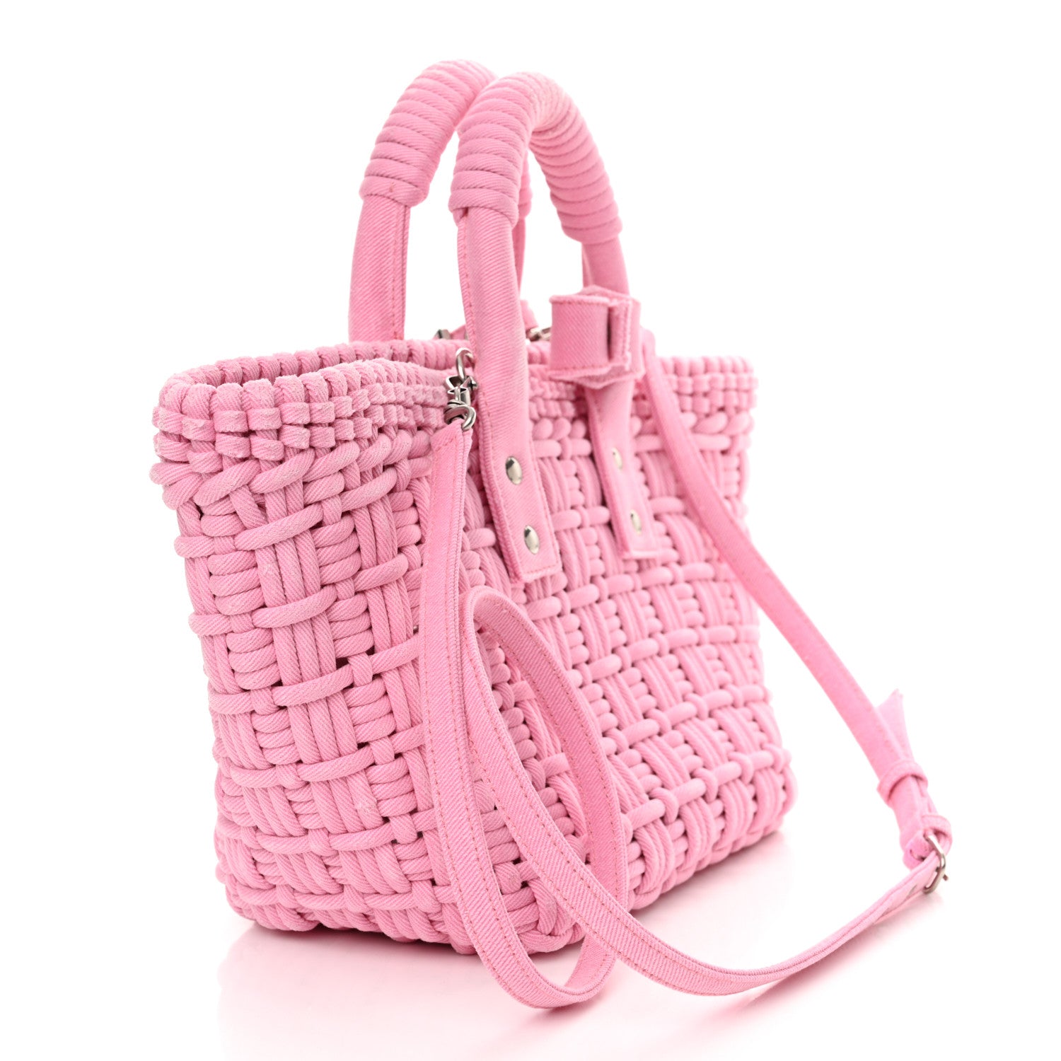 Balenciaga Washed Frayed Denim Braided XS Bistro Basket Pink 3 of 16