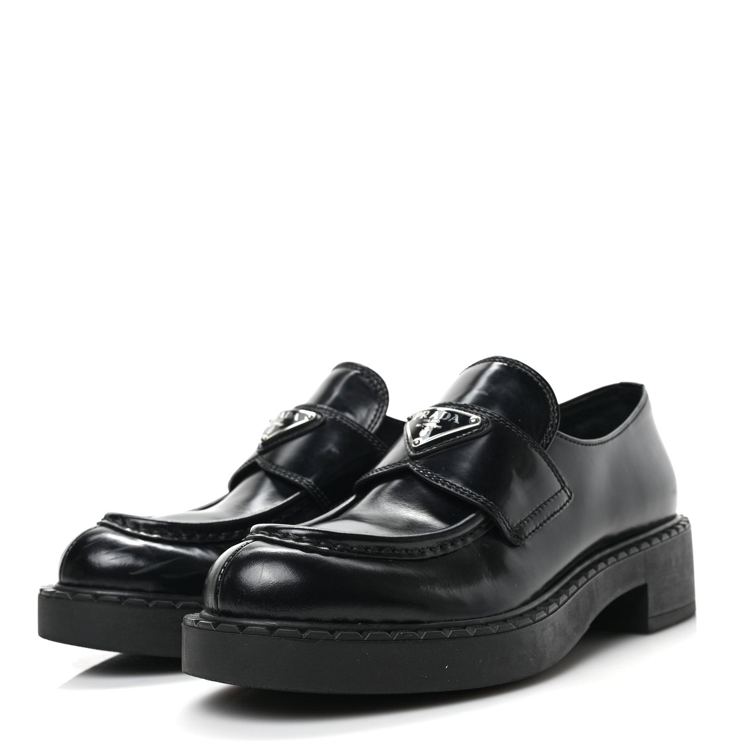 Prada Spazzolato Metal Triangle Logo 50mm Loafers 37 Black 3 of 7