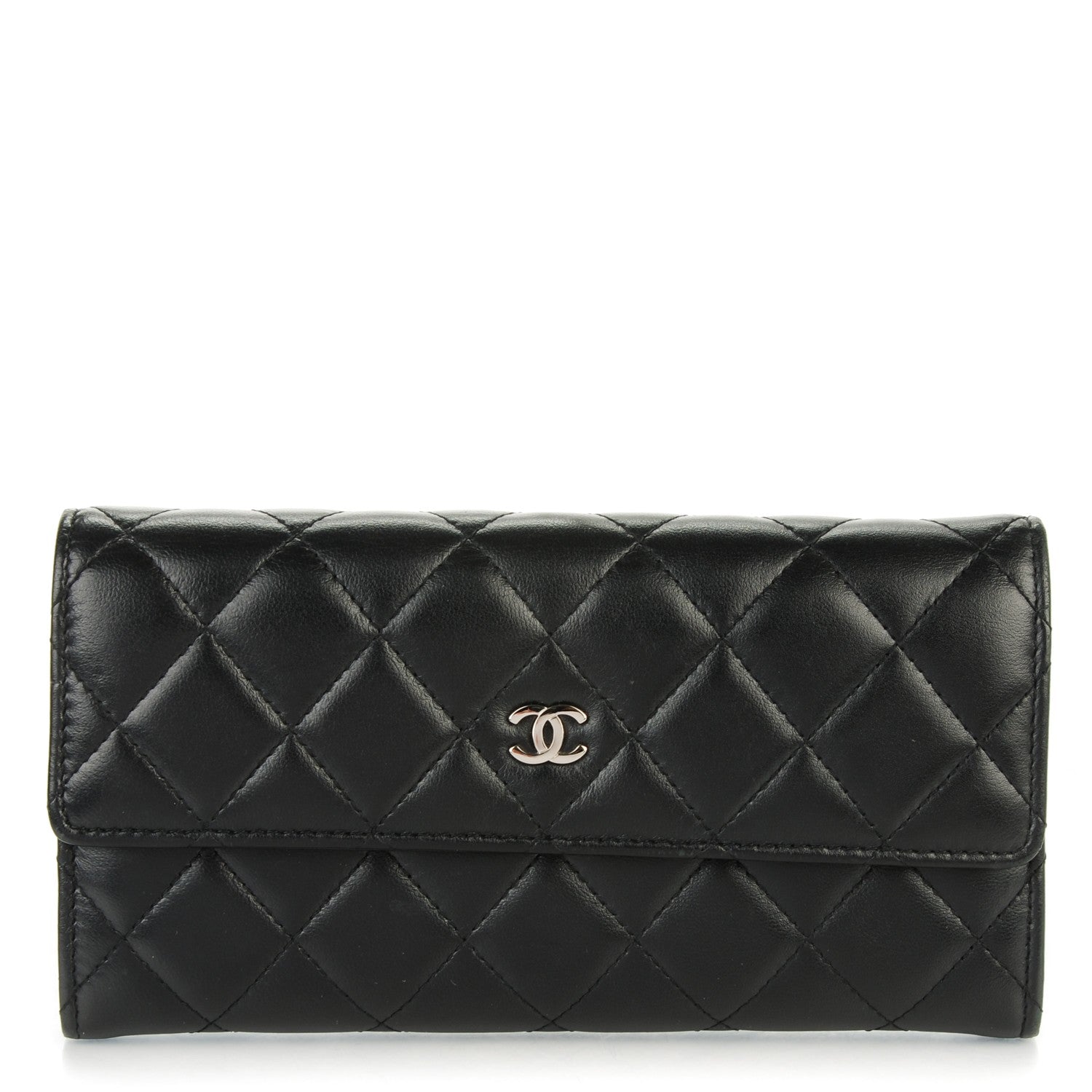 Chanel Lambskin Quilted Large Gusset Flap Wallet Black 1 of 8