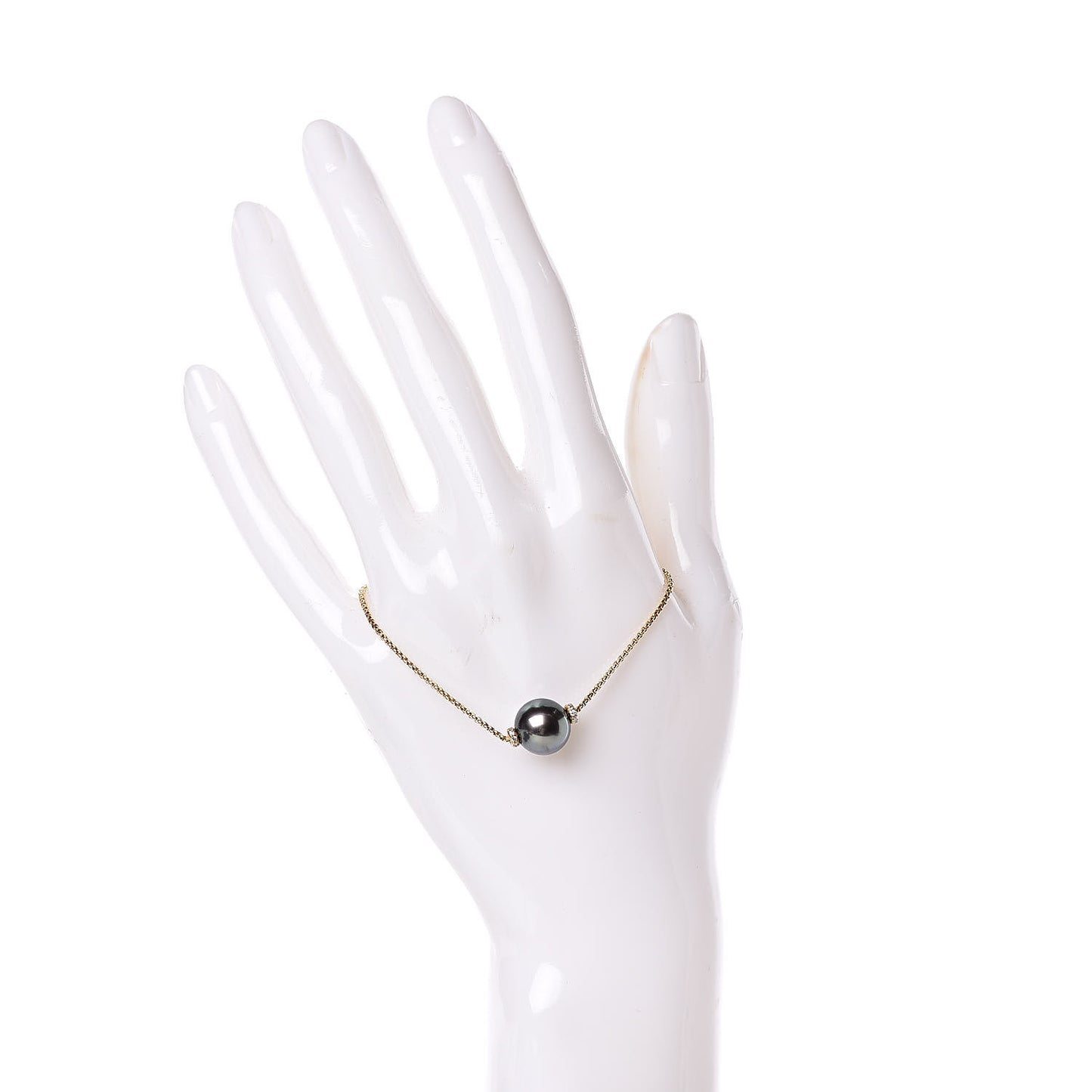 18K Yellow Gold Diamond Tahitian Pearl Solari Single Station Adjustable Bracelet Grey