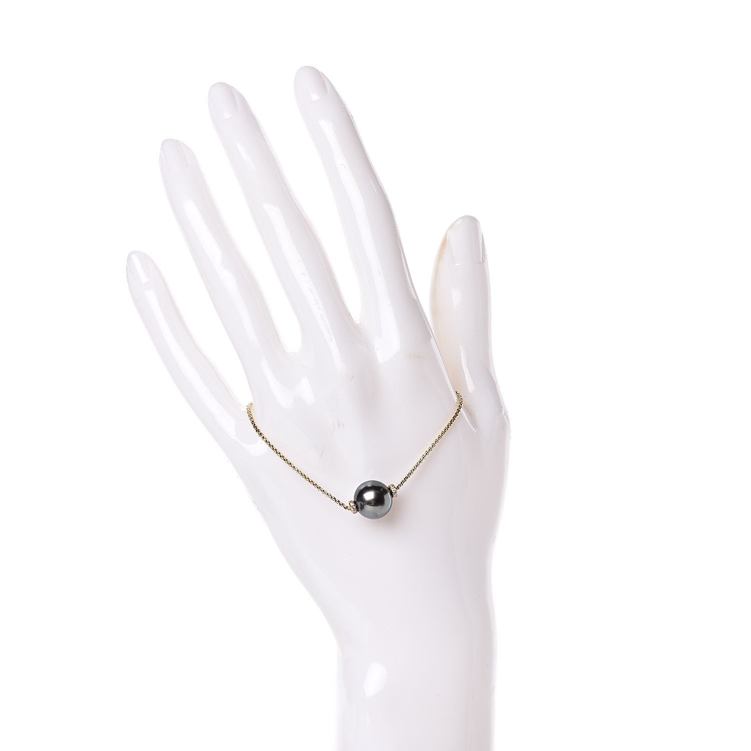 David Yurman 18K Yellow Gold Diamond Tahitian Pearl Solari Single Station Adjustable Bracelet Grey 2 of 5