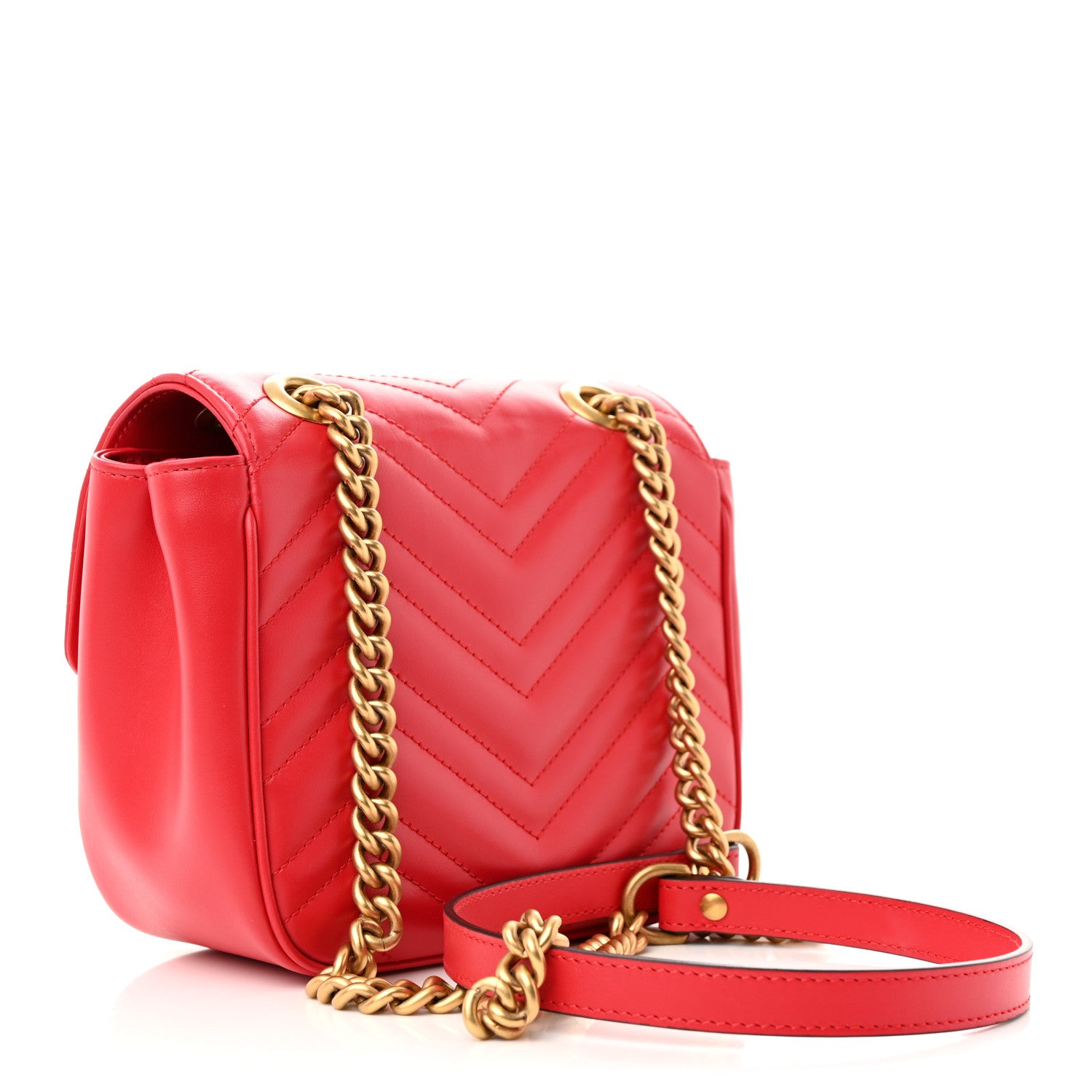 Gucci Calfskin Matelasse Mini GG Marmont Square Shoulder Bag Hibiscus Red 3 of 12
