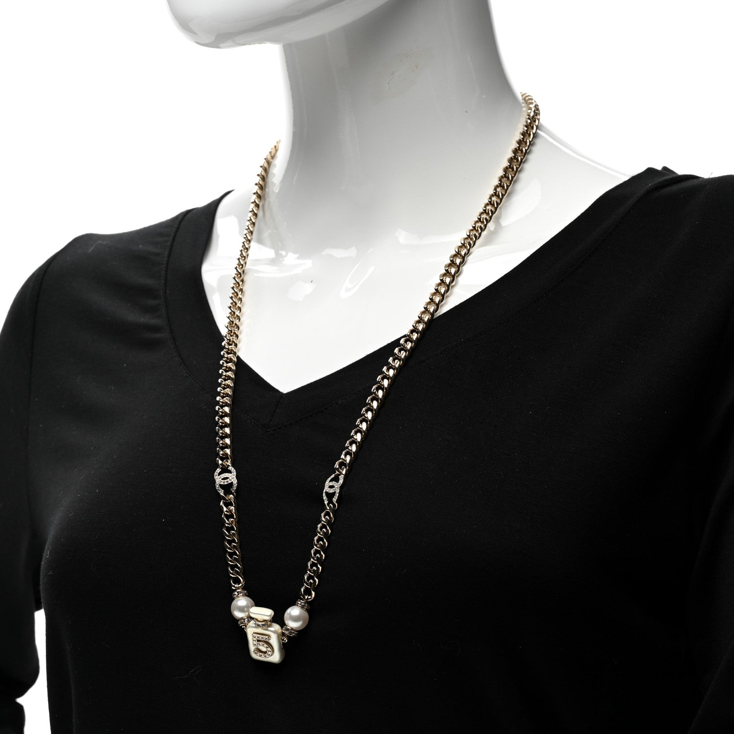 Chanel Resin Crystal Pearl CC No 5 Perfume Bottle Necklace 2 of 7