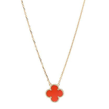 Van Cleef & Arpels 18K Yellow Gold Carnelian Vintage Alhambra Pendant Necklace 1 of 6