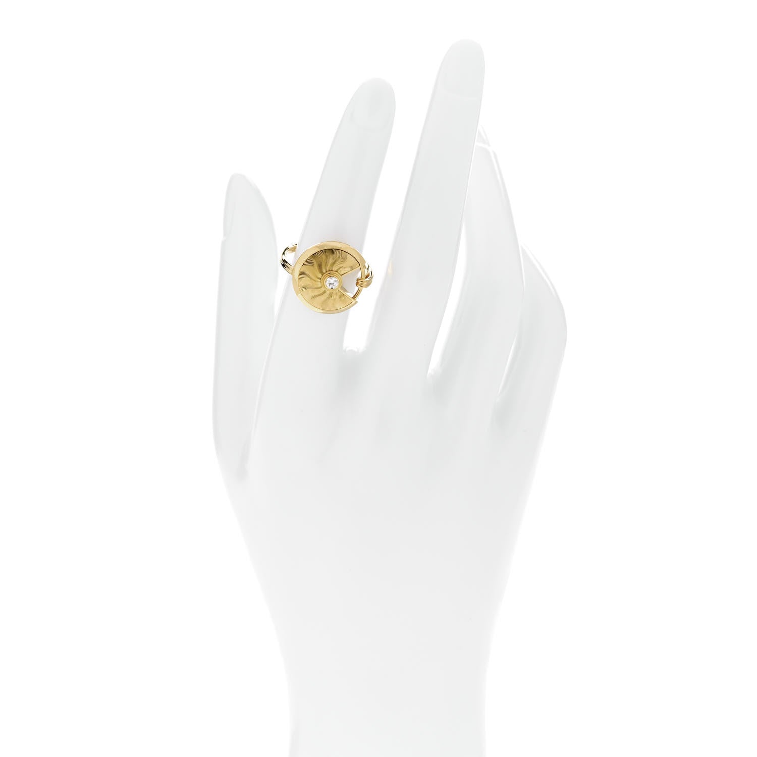 Cartier 18K Yellow Gold Diamond Guilloche Amulette de Cartier Ring 56 7.75 2 of 7