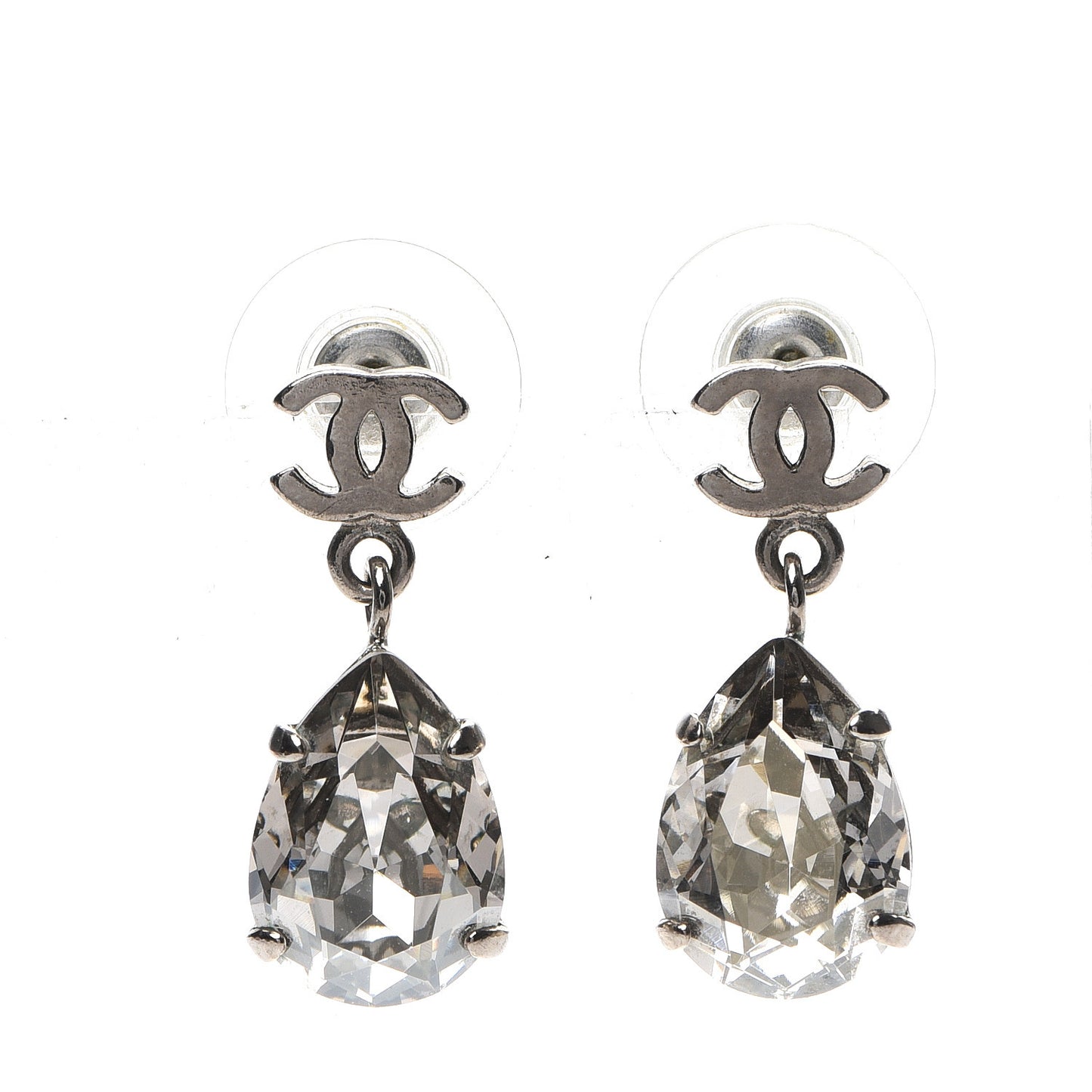 Crystal CC Tear Drop Earrings Silver