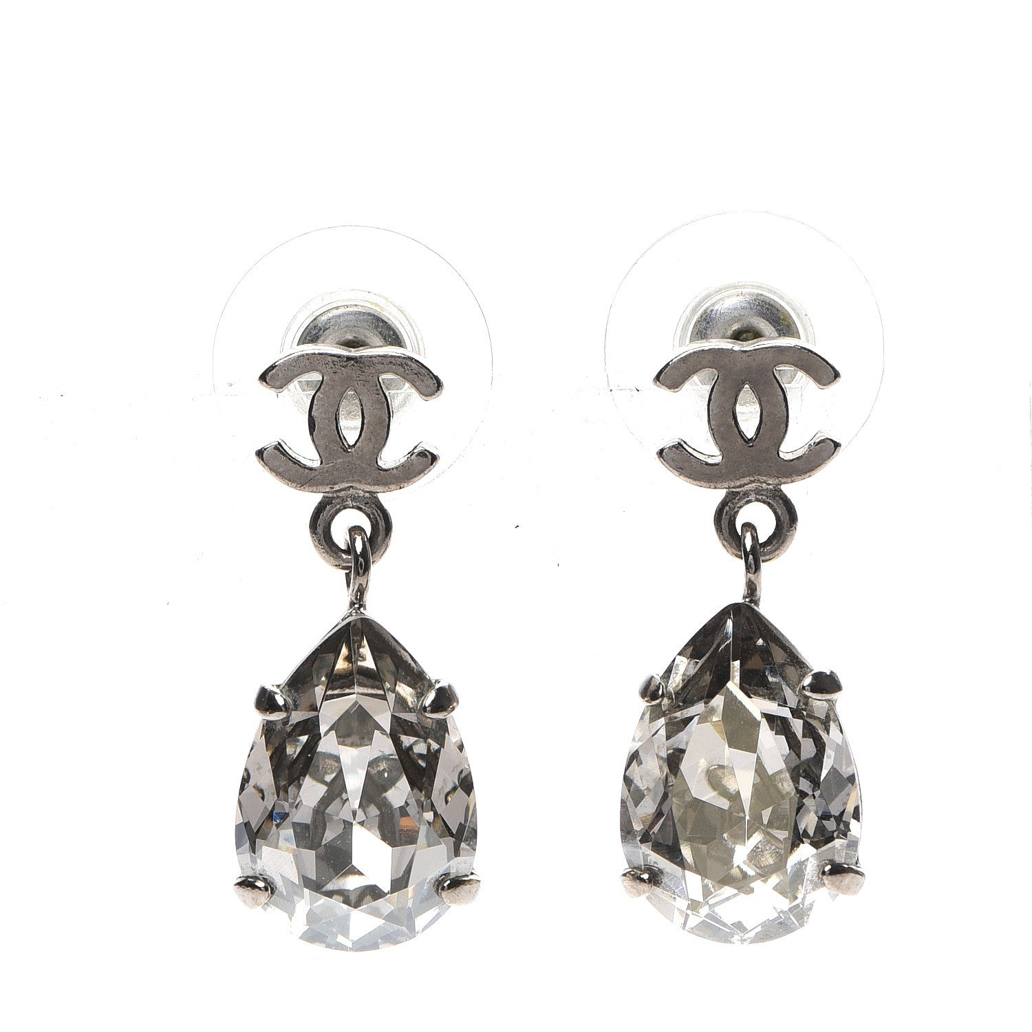 Chanel Crystal CC Tear Drop Earrings Silver 1 of 3