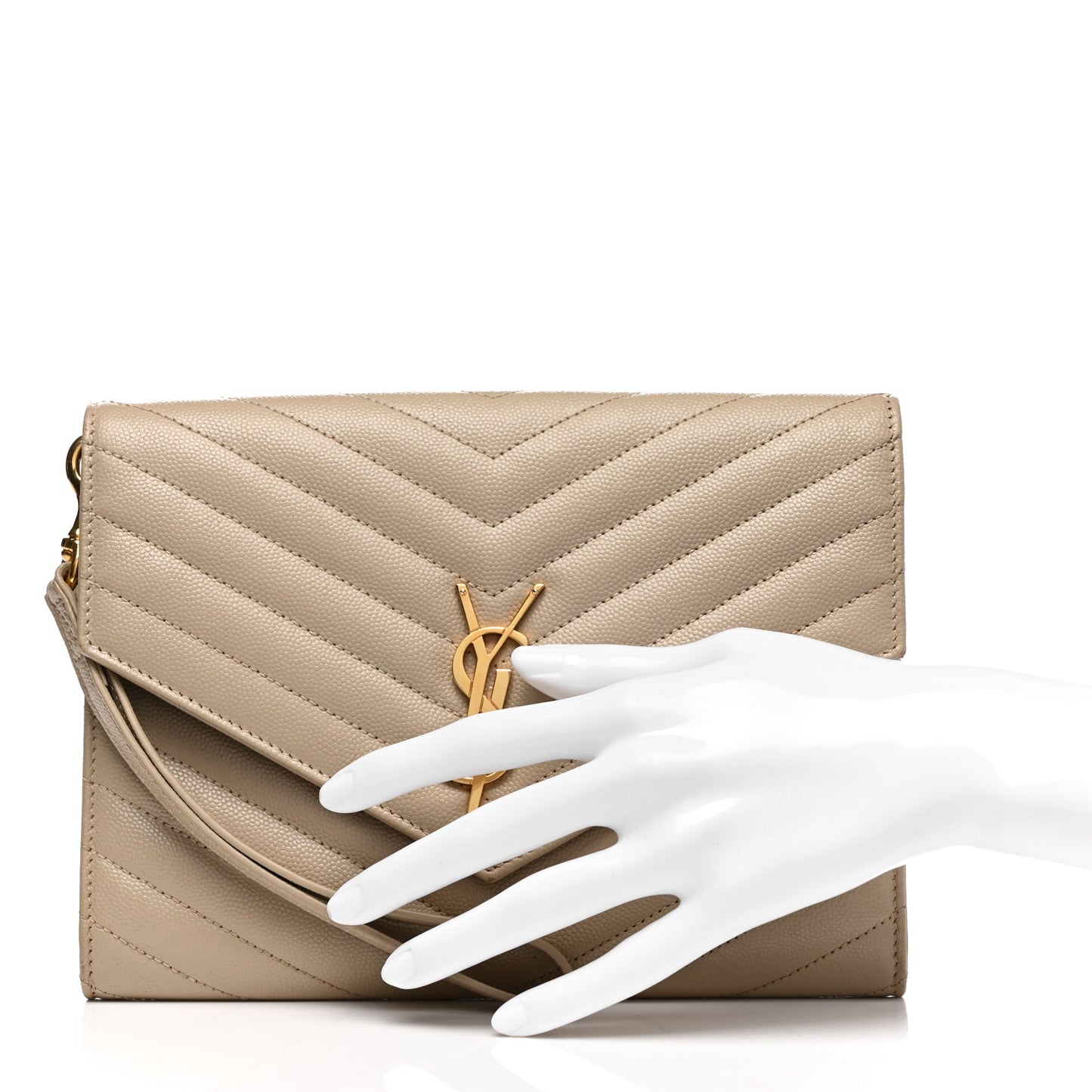 Grain De Poudre Matelasse Chevron Monogram Envelope Clutch Dark Beige