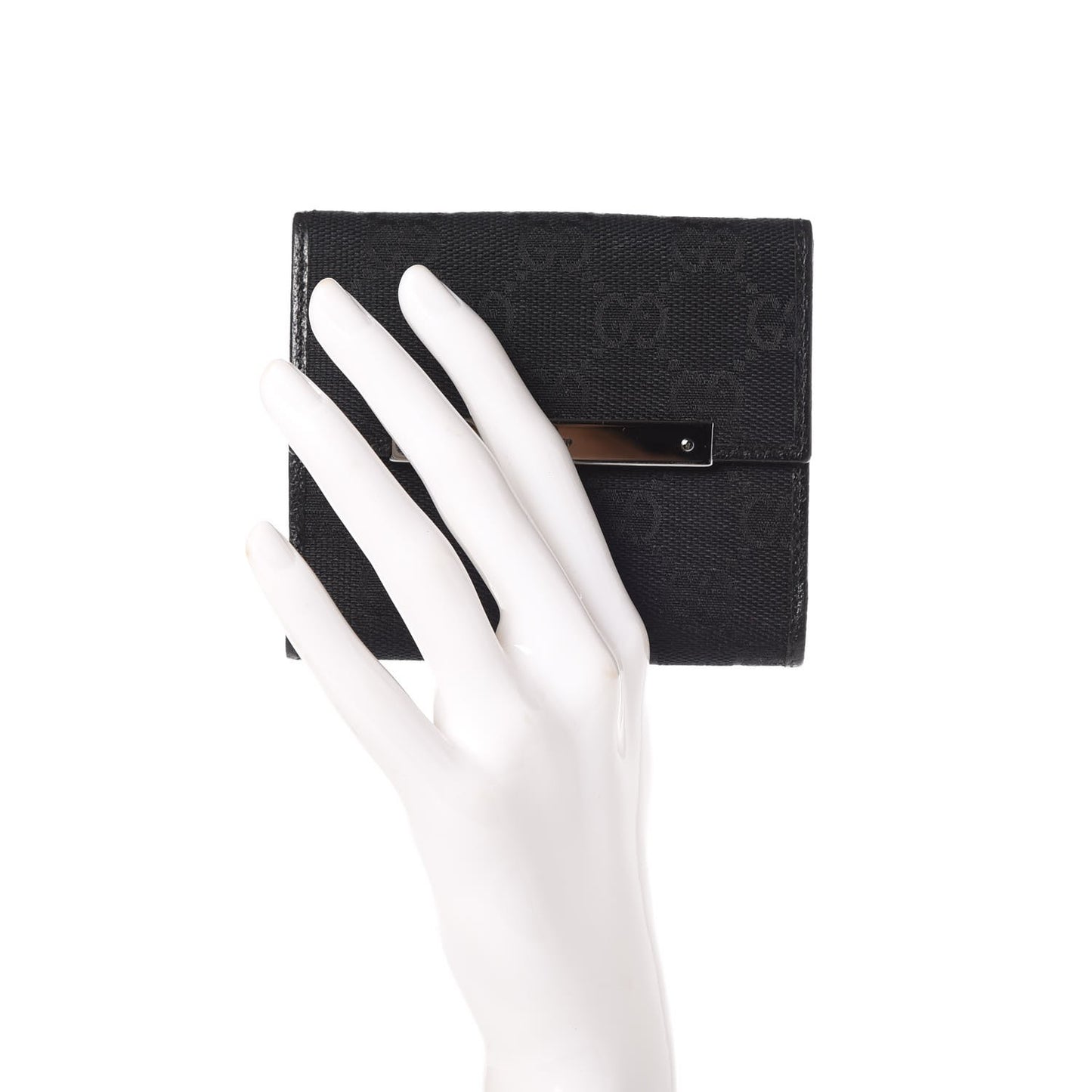 Monogram Textured Calfskin Metal Bar French Flap Wallet Black